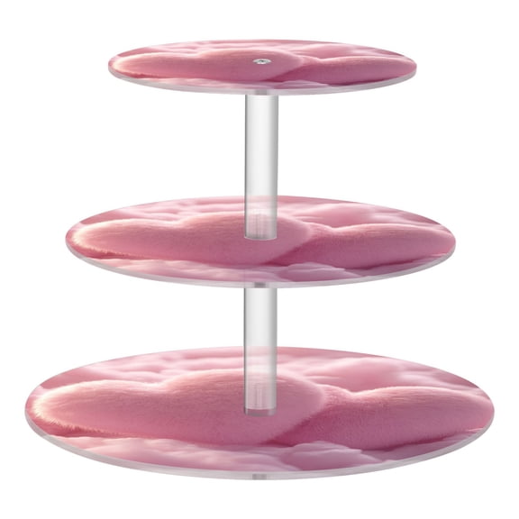 3-Tier Acrylic Cupcake Stand Sturdy Dessert Display Cupcake Tower Cupcake Holder for Party Wedding Outdoor Picnic Fluffy Pink Heart-shaped
