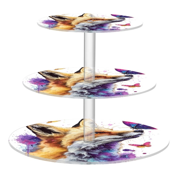 3-Tier Acrylic Cupcake Stand Sturdy Dessert Display Cupcake Tower Cupcake Holder for Party Wedding Outdoor Picnic Fox and Butterflies