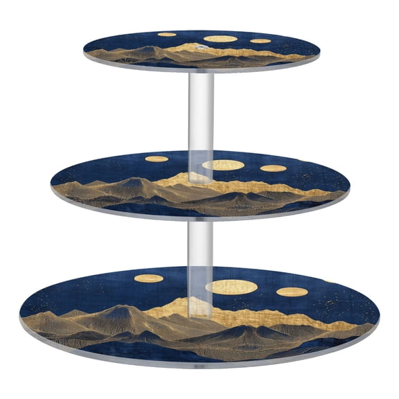 3-Tier Acrylic Cupcake Stand Sturdy Dessert Display Cupcake Tower Cupcake Holder for Party Wedding Outdoor Picnic Gold-blue Mountains