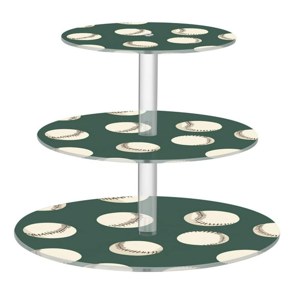 3-Tier Acrylic Cupcake Stand Sturdy Dessert Display Cupcake Tower Cupcake Holder for Party Wedding Outdoor Picnic Green Baseball Pattern