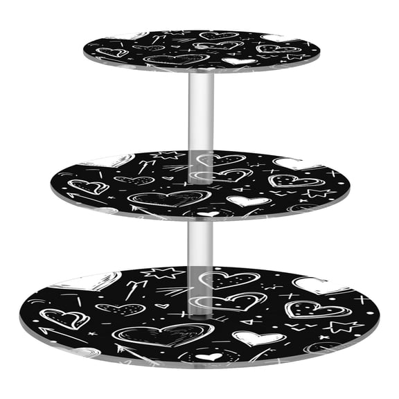 3-Tier Acrylic Cupcake Stand Sturdy Dessert Display Cupcake Tower Cupcake Holder for Party Wedding Outdoor Picnic Heart on Black Background