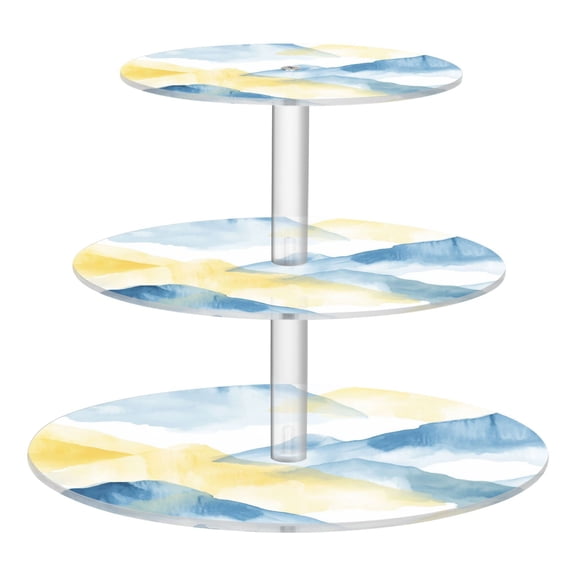 3-Tier Acrylic Cupcake Stand Sturdy Dessert Display Cupcake Tower Cupcake Holder for Party Wedding Outdoor Picnic Light Blue and Yellow Mountain