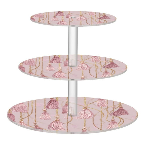 3-Tier Acrylic Cupcake Stand Sturdy Dessert Display Cupcake Tower Cupcake Holder for Party Wedding Outdoor Picnic Light Pink Tassels