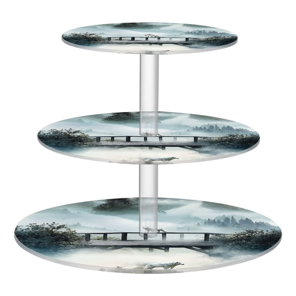 3-Tier Acrylic Cupcake Stand Sturdy Dessert Display Cupcake Tower Cupcake Holder for Party Wedding Outdoor Picnic Old Wooden Bridge