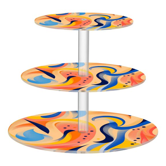 3-Tier Acrylic Cupcake Stand Sturdy Dessert Display Cupcake Tower Cupcake Holder for Party Wedding Outdoor Picnic Orange Geometric Shapes