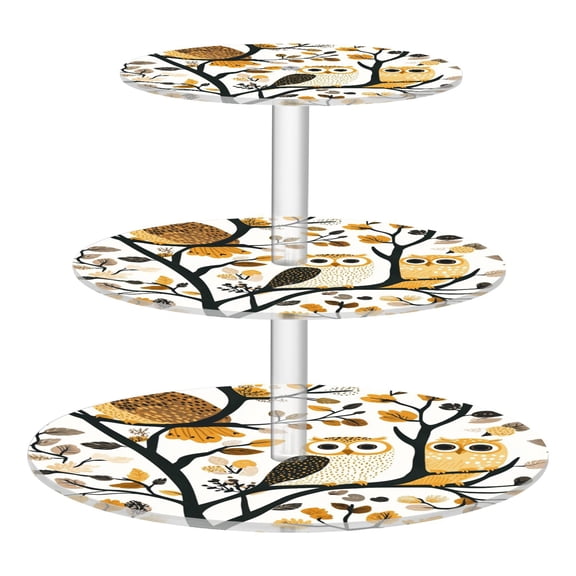 3-Tier Acrylic Cupcake Stand Sturdy Dessert Display Cupcake Tower Cupcake Holder for Party Wedding Outdoor Picnic Owls and Plants