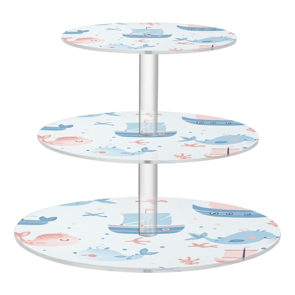 3-Tier Acrylic Cupcake Stand Sturdy Dessert Display Cupcake Tower Cupcake Holder for Party Wedding Outdoor Picnic Pastel Blue Sea Animals