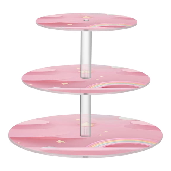 3-Tier Acrylic Cupcake Stand Sturdy Dessert Display Cupcake Tower Cupcake Holder for Party Wedding Outdoor Picnic Pink Background Rainbow
