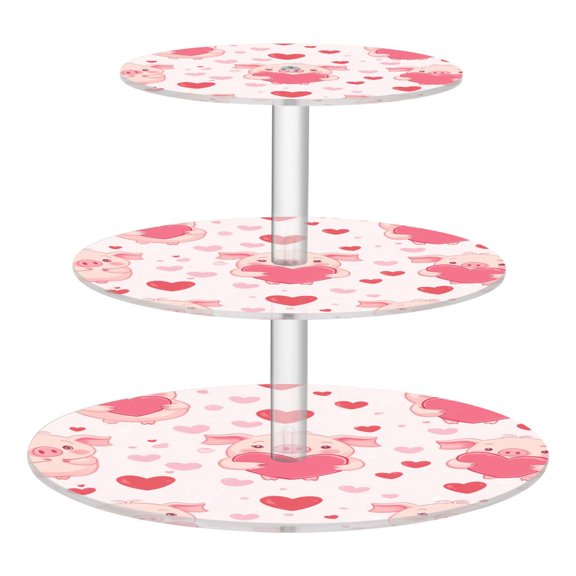 3-Tier Acrylic Cupcake Stand Sturdy Dessert Display Cupcake Tower Cupcake Holder for Party Wedding Outdoor Picnic Pink Cute Pigs