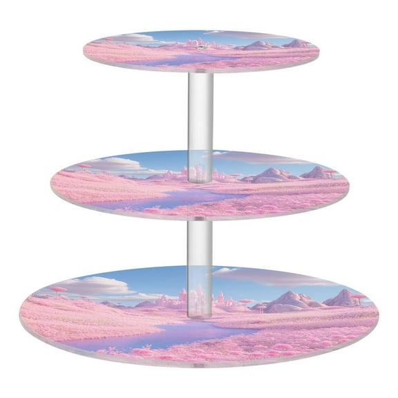 3-Tier Acrylic Cupcake Stand Sturdy Dessert Display Cupcake Tower Cupcake Holder for Party Wedding Outdoor Picnic Pink Fairy Tale World