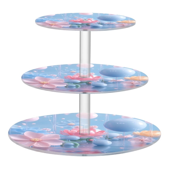 3-Tier Acrylic Cupcake Stand Sturdy Dessert Display Cupcake Tower Cupcake Holder for Party Wedding Outdoor Picnic Pink Fantasy Floating Plants