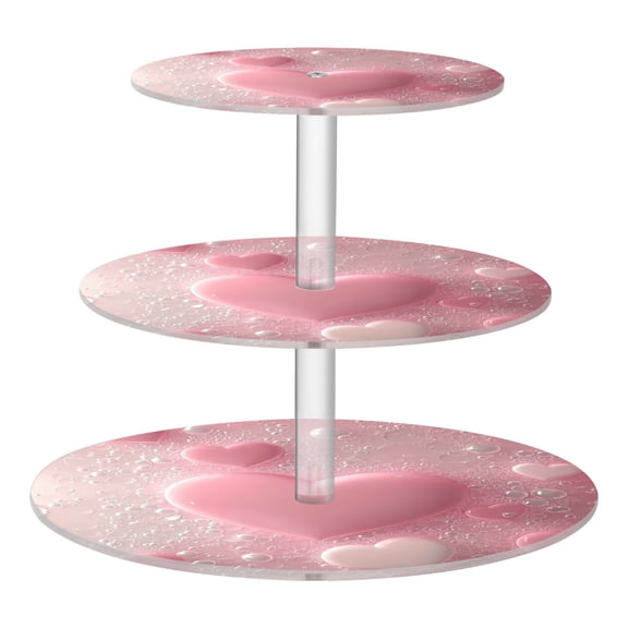 3-Tier Acrylic Cupcake Stand Sturdy Dessert Display Cupcake Tower Cupcake Holder for Party Wedding Outdoor Picnic Pink Heart Bubbles