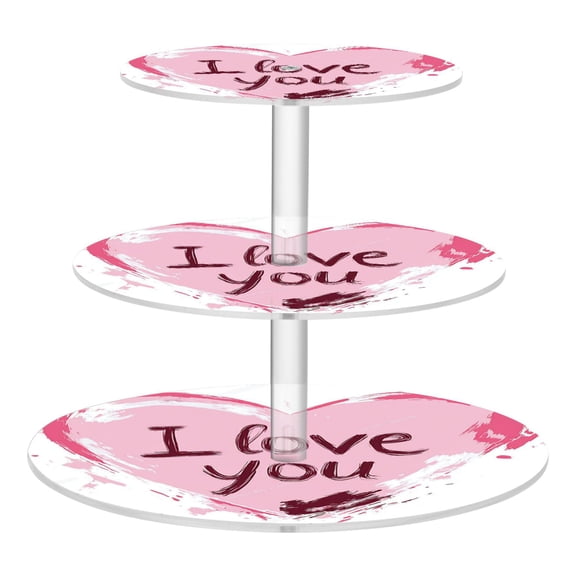 3-Tier Acrylic Cupcake Stand Sturdy Dessert Display Cupcake Tower Cupcake Holder for Party Wedding Outdoor Picnic Pink Heart Pattern