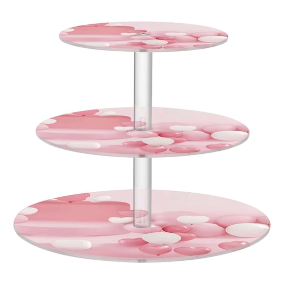 3-Tier Acrylic Cupcake Stand Sturdy Dessert Display Cupcake Tower Cupcake Holder for Party Wedding Outdoor Picnic Pink Heart-shaped Balloons