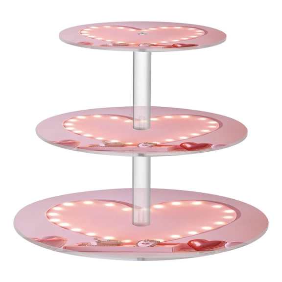 3-Tier Acrylic Cupcake Stand Sturdy Dessert Display Cupcake Tower Cupcake Holder for Party Wedding Outdoor Picnic Pink Heart-shaped Light Box