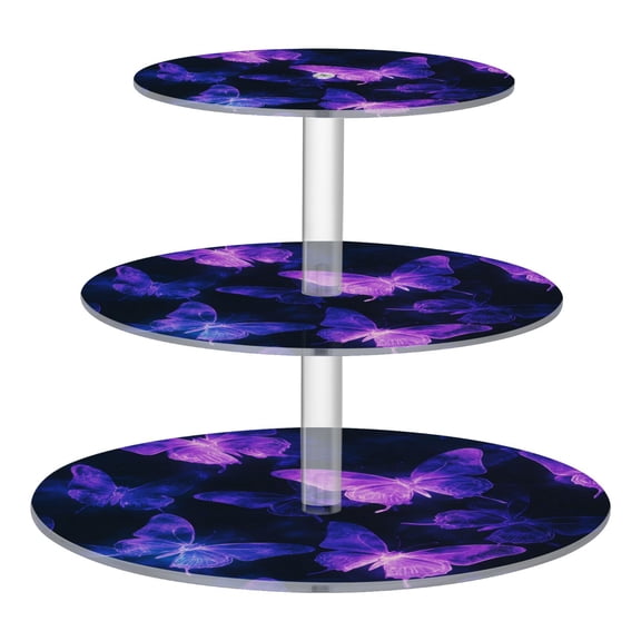3-Tier Acrylic Cupcake Stand Sturdy Dessert Display Cupcake Tower Cupcake Holder for Party Wedding Outdoor Picnic Purple Glowing Butterflies