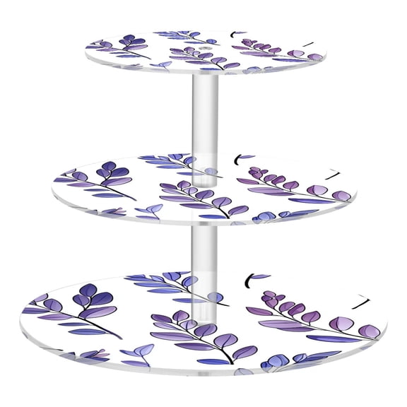 3-Tier Acrylic Cupcake Stand Sturdy Dessert Display Cupcake Tower Cupcake Holder for Party Wedding Outdoor Picnic Purple Lavender Leaves