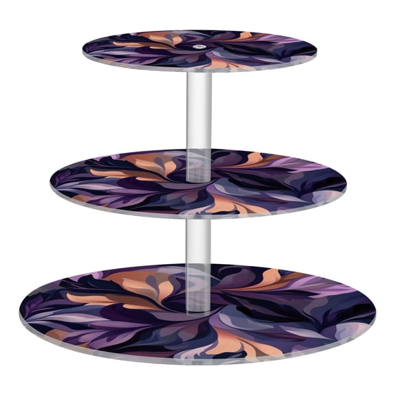 3-Tier Acrylic Cupcake Stand Sturdy Dessert Display Cupcake Tower Cupcake Holder for Party Wedding Outdoor Picnic Purple Leaves