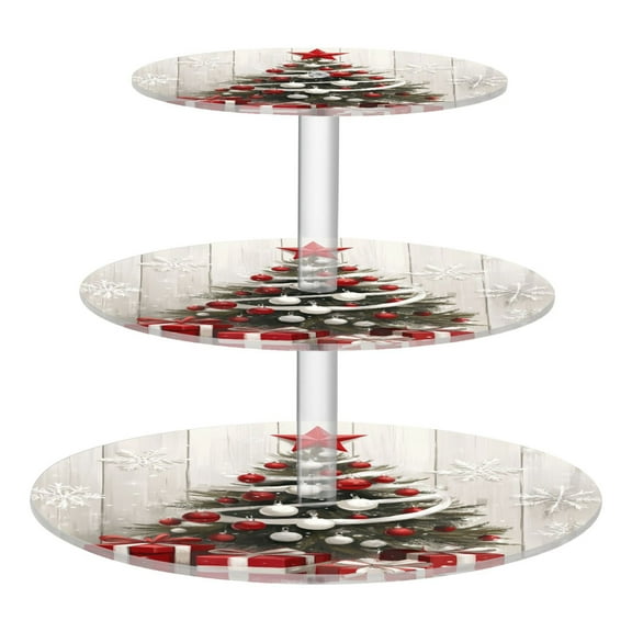 3-Tier Acrylic Cupcake Stand Sturdy Dessert Display Cupcake Tower Cupcake Holder for Party Wedding Outdoor Picnic Red and White Christmas Tree