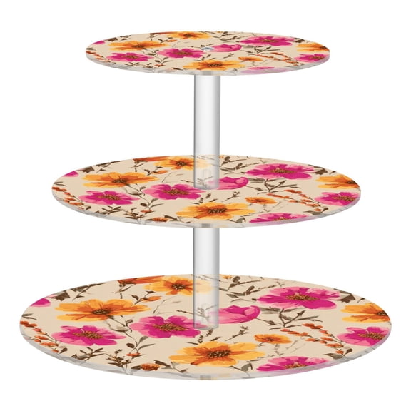 3-Tier Acrylic Cupcake Stand Sturdy Dessert Display Cupcake Tower Cupcake Holder for Party Wedding Outdoor Picnic Rustic and Romantic Wildflowers