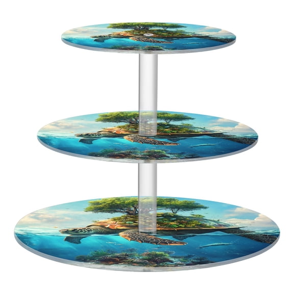 3-Tier Acrylic Cupcake Stand Sturdy Dessert Display Cupcake Tower Cupcake Holder for Party Wedding Outdoor Picnic Sea Turtle Carrying Island