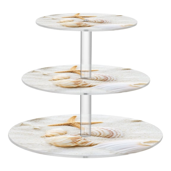 3-Tier Acrylic Cupcake Stand Sturdy Dessert Display Cupcake Tower Cupcake Holder for Party Wedding Outdoor Picnic Seashells and Starfish