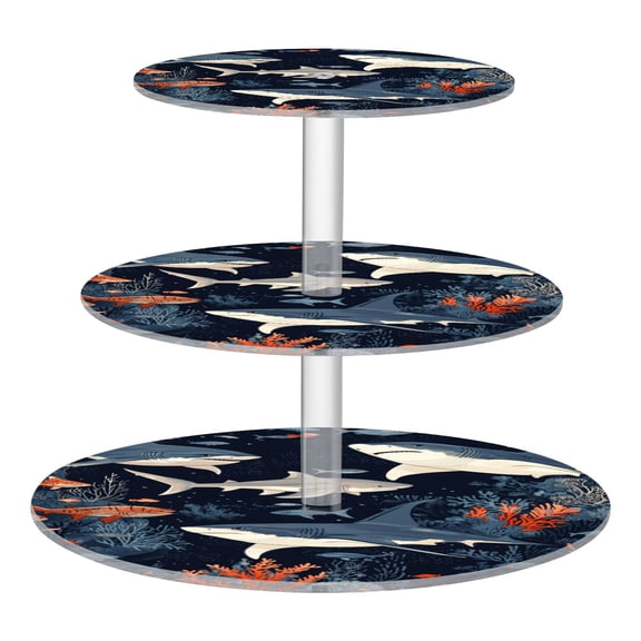 3-Tier Acrylic Cupcake Stand Sturdy Dessert Display Cupcake Tower Cupcake Holder for Party Wedding Outdoor Picnic Sharks and Manta Rays