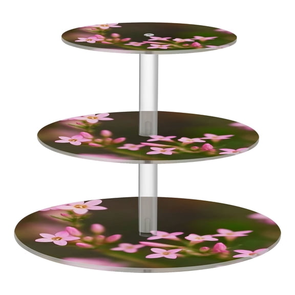 3-Tier Acrylic Cupcake Stand Sturdy Dessert Display Cupcake Tower Cupcake Holder for Party Wedding Outdoor Picnic Small Pink Wildflowers
