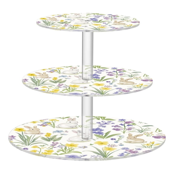 3-Tier Acrylic Cupcake Stand Sturdy Dessert Display Cupcake Tower Cupcake Holder for Party Wedding Outdoor Picnic Spring Garden with Bunnies