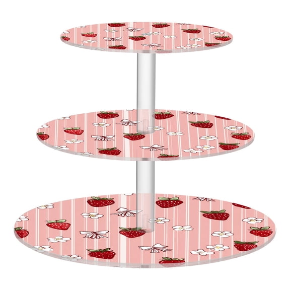 3-Tier Acrylic Cupcake Stand Sturdy Dessert Display Cupcake Tower Cupcake Holder for Party Wedding Outdoor Picnic Strawberry and Flower