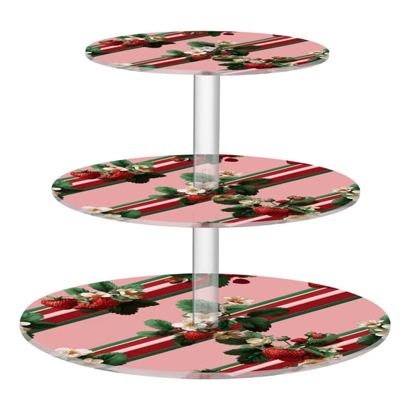 3-Tier Acrylic Cupcake Stand Sturdy Dessert Display Cupcake Tower Cupcake Holder for Party Wedding Outdoor Picnic Strawberry and Ribbon