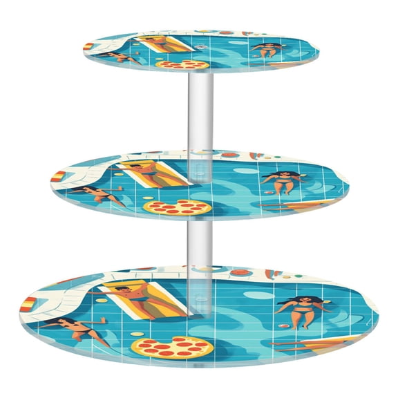 3-Tier Acrylic Cupcake Stand Sturdy Dessert Display Cupcake Tower Cupcake Holder for Party Wedding Outdoor Picnic Swimming Pool Scene