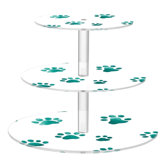 3-Tier Acrylic Cupcake Stand Sturdy Dessert Display Cupcake Tower Cupcake Holder for Party Wedding Outdoor Picnic Teal Dog Paw Prints