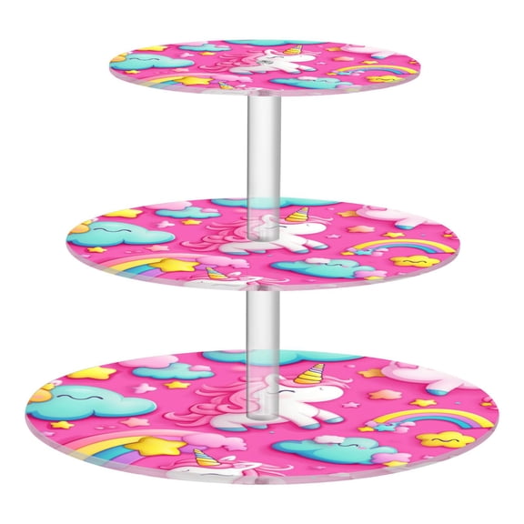 3-Tier Acrylic Cupcake Stand Sturdy Dessert Display Cupcake Tower Cupcake Holder for Party Wedding Outdoor Picnic Unicorns and Clouds