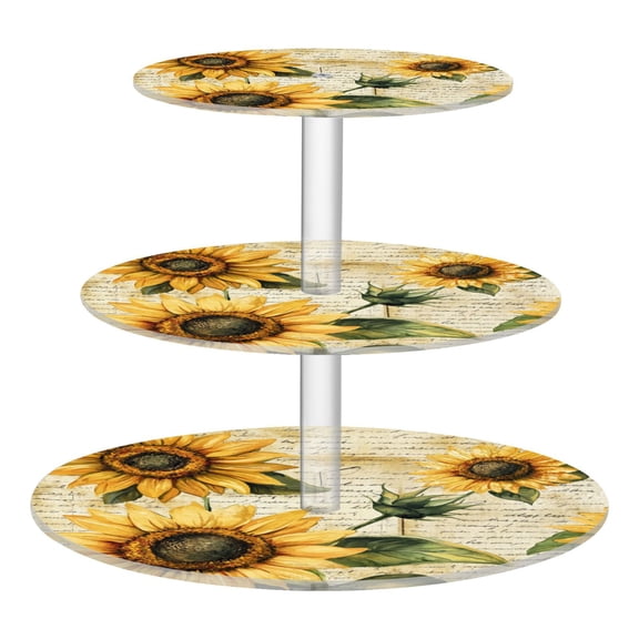 3-Tier Acrylic Cupcake Stand Sturdy Dessert Display Cupcake Tower Cupcake Holder for Party Wedding Outdoor Picnic Vintage Sunflowers
