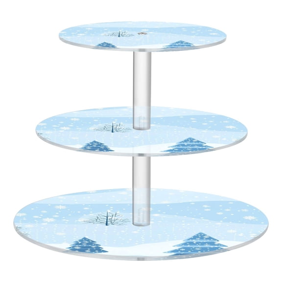 3-Tier Acrylic Cupcake Stand Sturdy Dessert Display Cupcake Tower Cupcake Holder for Party Wedding Outdoor Picnic Winter Snow Scene with Trees