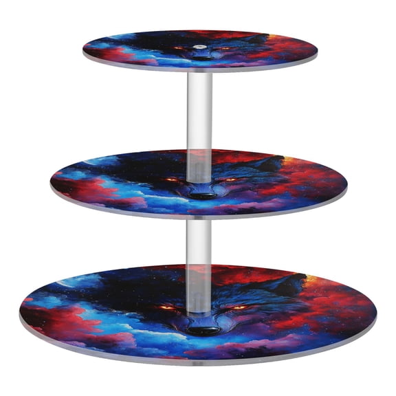 3-Tier Acrylic Cupcake Stand Sturdy Dessert Display Cupcake Tower Cupcake Holder for Party Wedding Outdoor Picnic Wolf Face and Moon