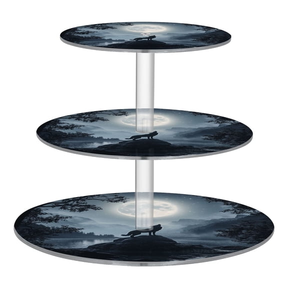 3-Tier Acrylic Cupcake Stand Sturdy Dessert Display Cupcake Tower Cupcake Holder for Party Wedding Outdoor Picnic Wolf Howling at The Moon