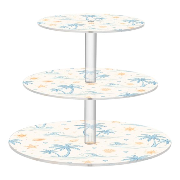 3 Tier Acrylic Cupcake Stand Summer Coastal Palm Shell Pattern Dessert Display Tower for Birthday Wedding Party