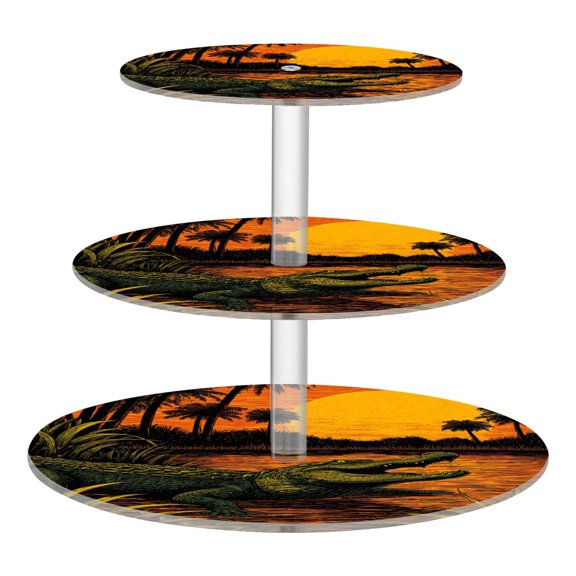 3 Tier Acrylic Cupcake Stand Swamp Alligator Art Dessert Display Tower for Birthday Wedding Party