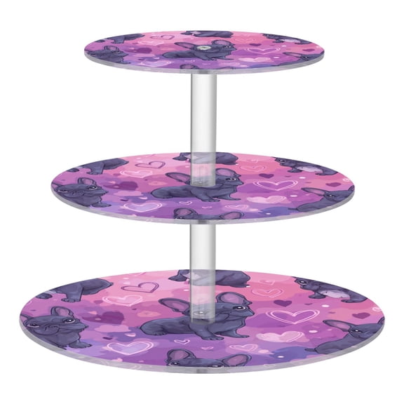 3 Tier Acrylic Cupcake Stand Sweet Frenchie Pink Hearts Dessert Display Tower for Birthday Wedding Party