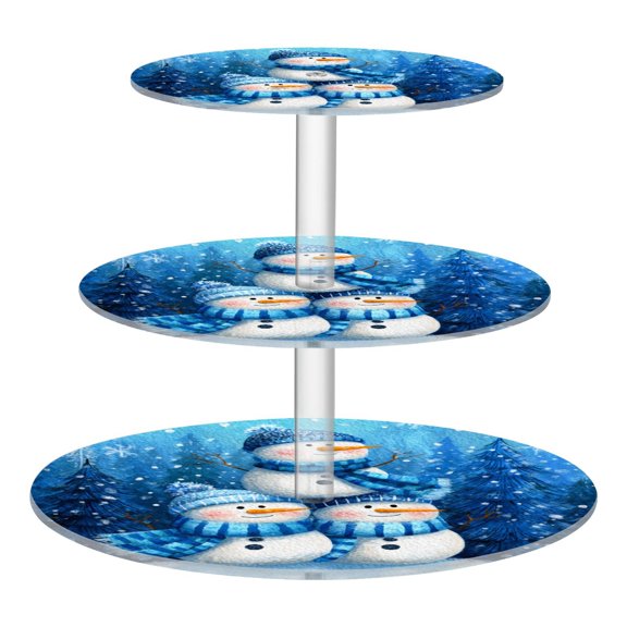3 Tier Acrylic Cupcake Stand Three Lovely Snowmen Pattern Dessert Display Tower for Birthday Wedding Party