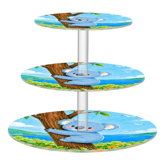 3 Tier Acrylic Cupcake Stand Tree Koala Lake Wall Print Dessert Display Tower for Birthday Wedding Party