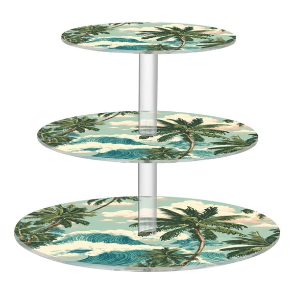 3 Tier Acrylic Cupcake Stand Tropical Trees by The Sea Dessert Display Tower for Birthday Wedding Party