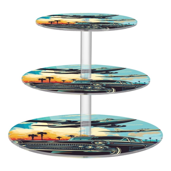 3 Tier Acrylic Cupcake Stand Vintage Car and Planes Dessert Display Tower for Birthday Wedding Party