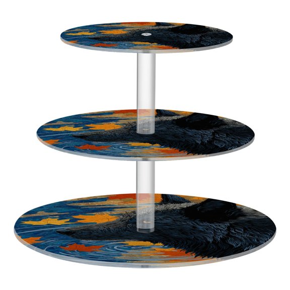 3 Tier Acrylic Cupcake Stand Wolf and Falling Leaves Dessert Display Tower for Birthday Wedding Party