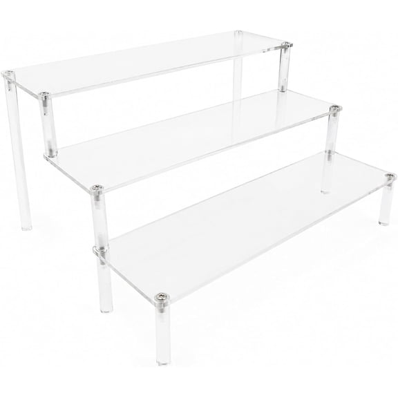 3 Tier Acrylic Display Stand Risers, Clear Tabletop Display Shelf for Perfume, Figures & Collectibles, Thick Acrylic Organizer for Cupcake, Cosmetics & Home Decoration