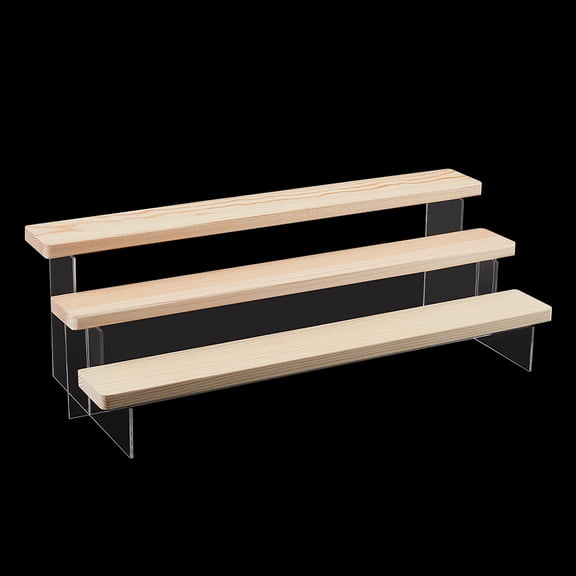 3-Tier Acrylic Display Stand Wood Display Stands Showing Stand Clear Display Shelf with Iron and Wood for Crafts Storage Display Collection