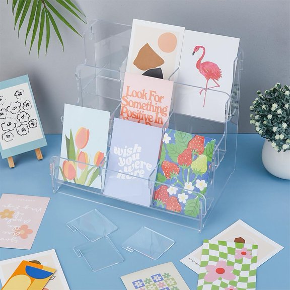 3-Tier Acrylic Greeting Card Display Stand Business Card Holder Magazines Organizer Sticker Display Stand for Vendor Events Portable Literature Organizer Rack$$Furniture