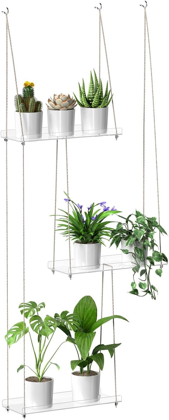 3 Tier Acrylic Hanging Planters Adjustable - 16 Inch Clear Window Plant ...